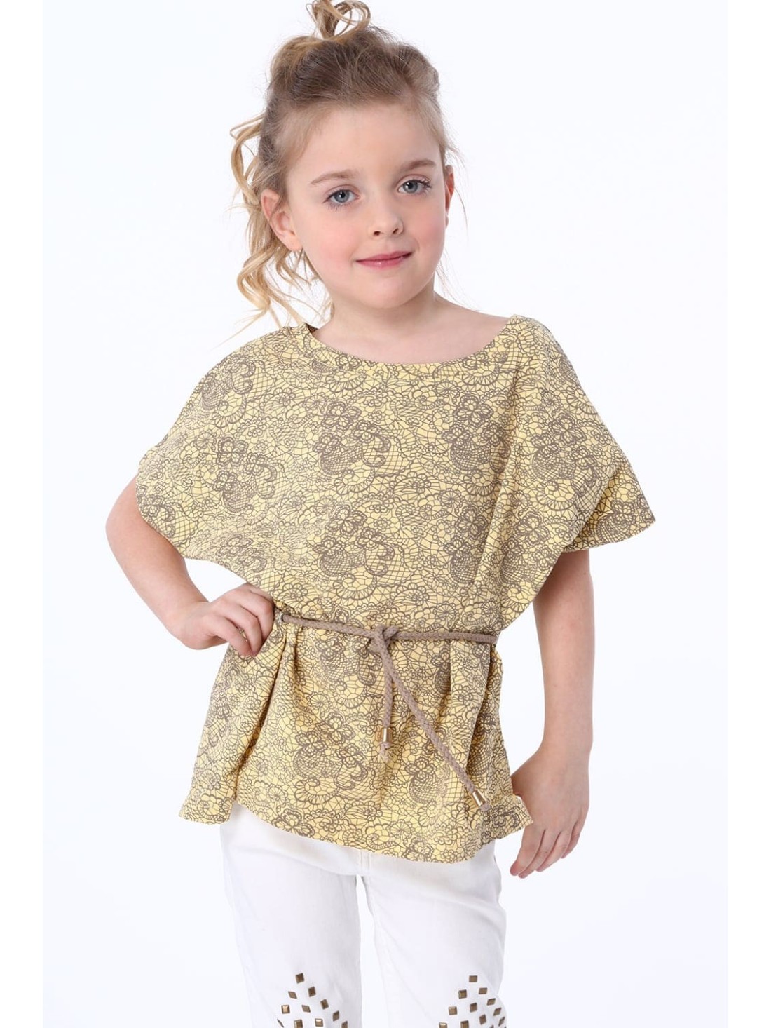 Bluza fetita cu cravate, bej si galben NDZ8200 - Magazin online - Boutique